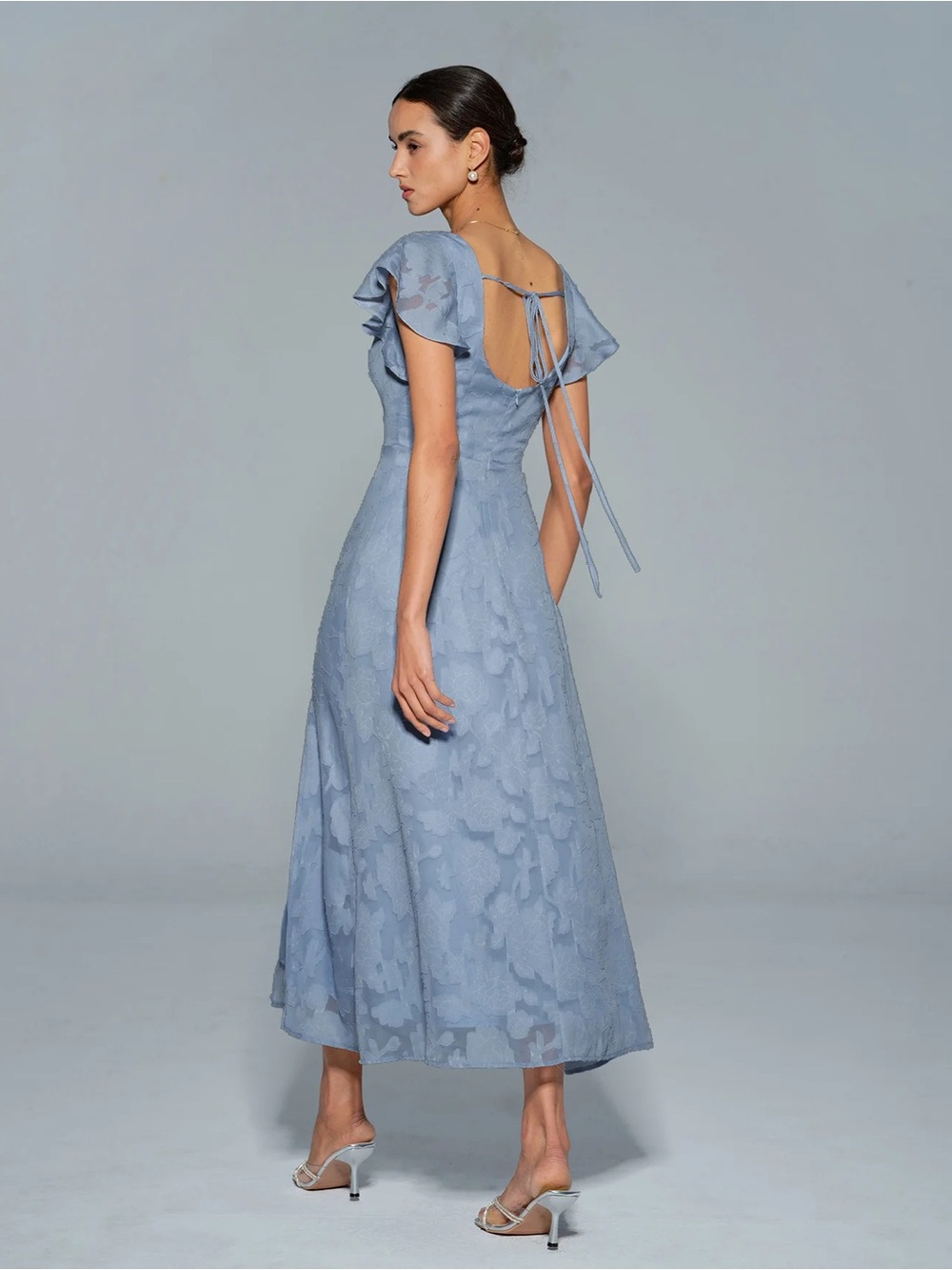 Rihoas Blue Floral Square Neck Midi Dress - Picture 4 of 7